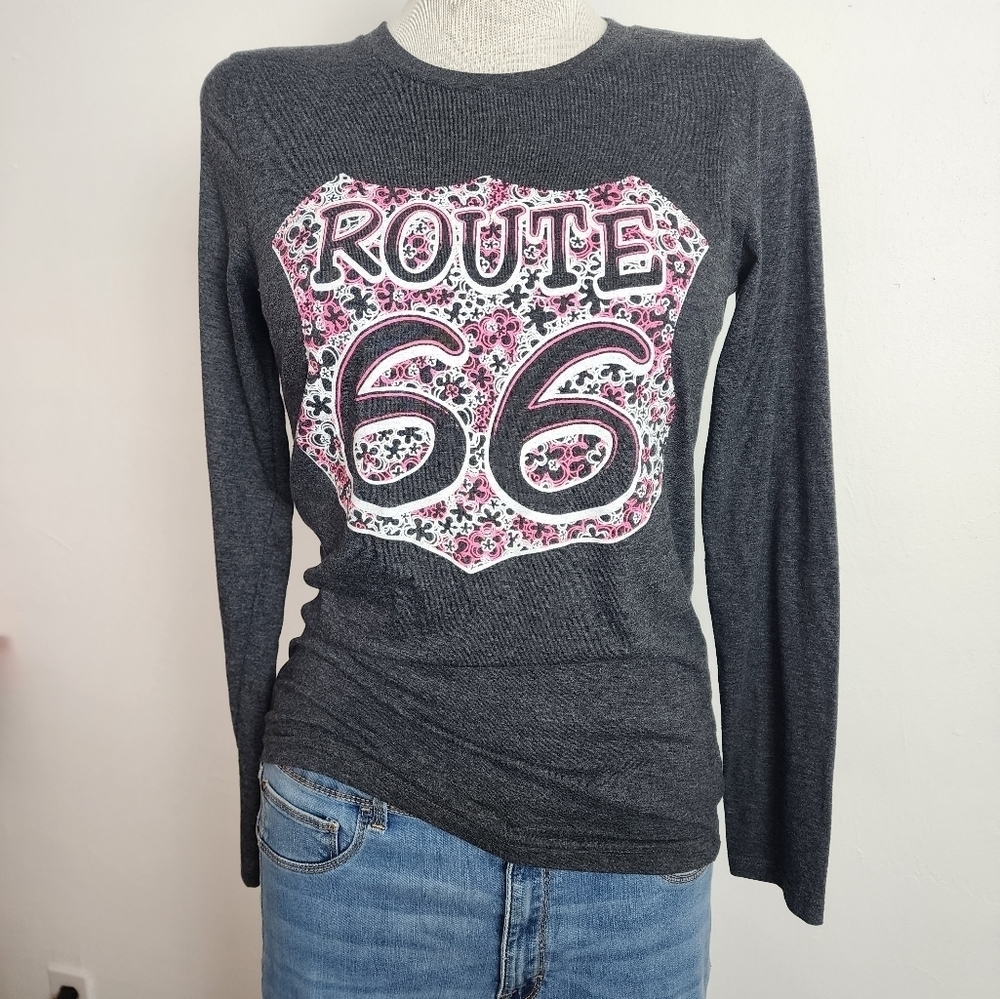 Route 66 Pink Grrafic Print Crew Neck Longsleeve Women's Top Size S